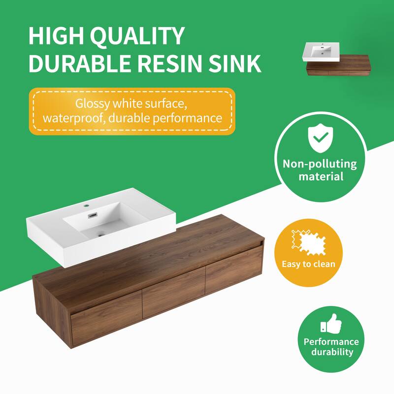 BNK 30/60 inch Floating Single/Double Sink Bathroom Vanity with Soft Close Drawer