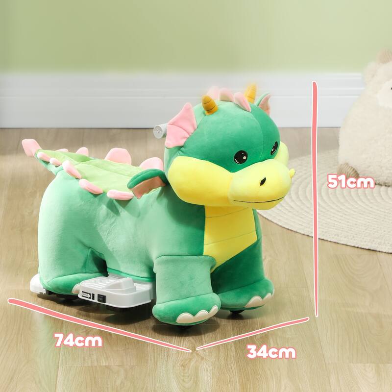 Battery-Powered 6V Ride-On Animal Car, Triceratops Electric Toy with Music and Smooth PU Wheels for Kids 18-36 Months