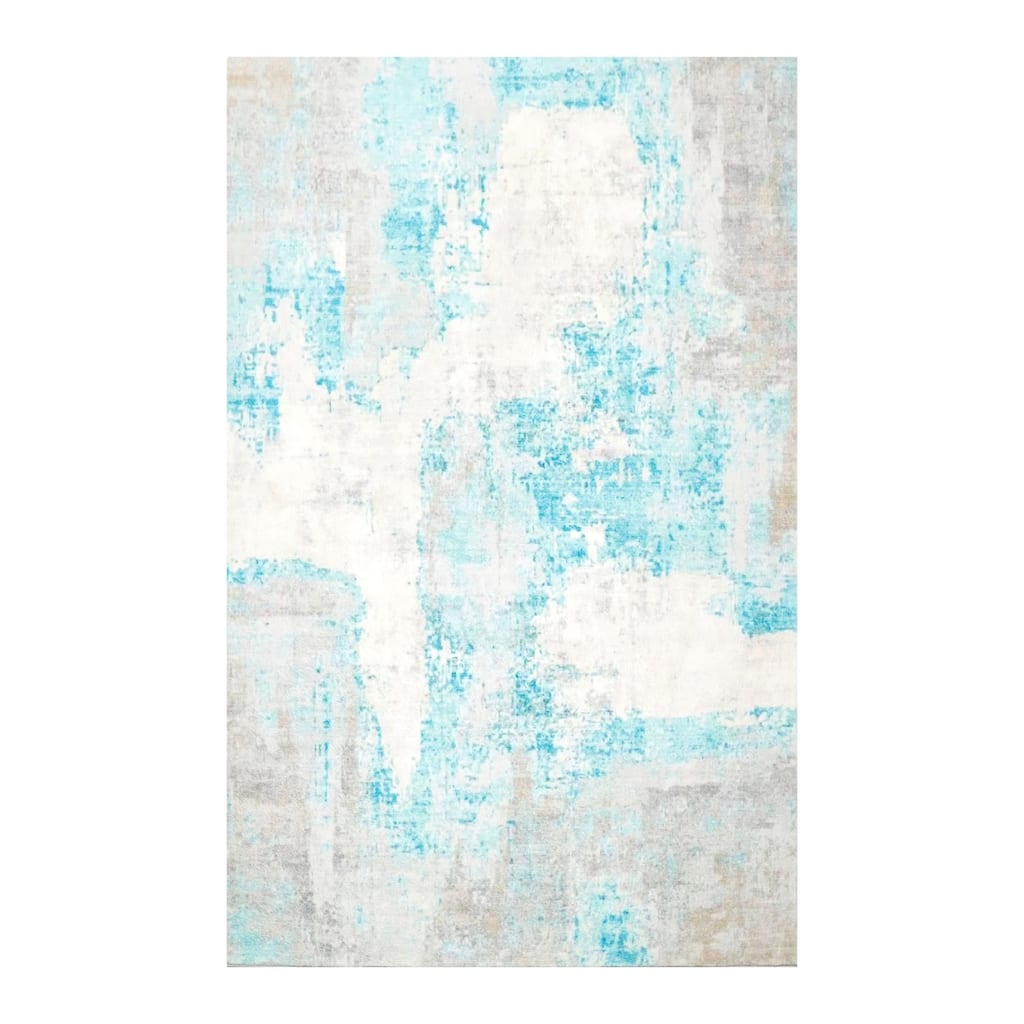 4'x6' Machine Made Cotton Oriental Area Rug Aqua, Beige Color