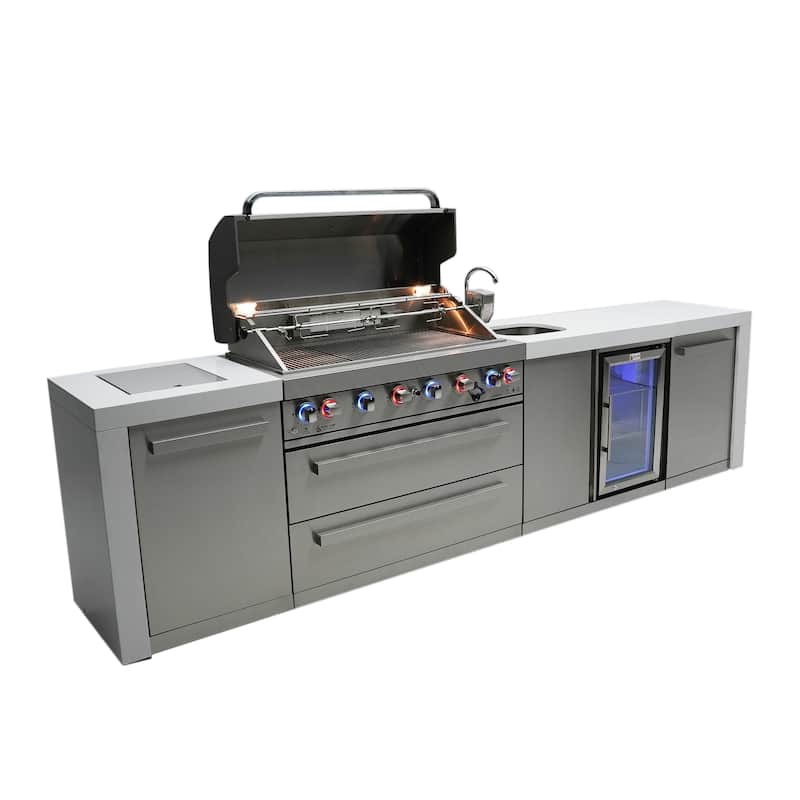 Mont Alpi MAi805-DBEV 44-inch 6-Burner 115000 BTU Deluxe Stainless Steel Outdoor Gas Barbecue Island Grill with Beverage Center