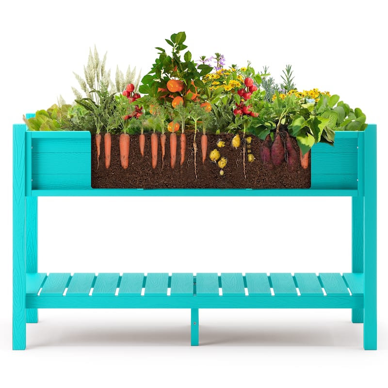 Plastic Raised Garden Bed with Legs Elevated Planter Box for Backyard, Patio, or Balcony - 46.5"L x 17.7"W x 28.7"H