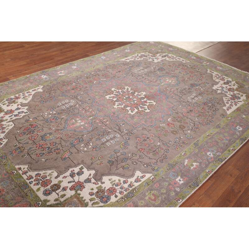 Brown Tabriz Persian Vintage Rug Handmade Traditional Wool Carpet - 6'6"x 9'8"