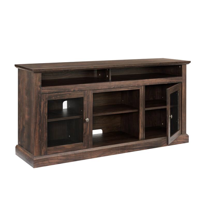 Modern TV Stand Media Stand Modern Entertainment Console for TV Up to 65" with Glass Door Open and Closed Storage Space