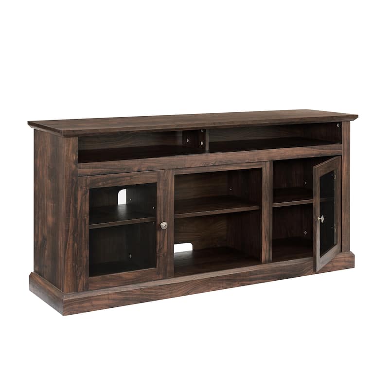 Wooden TV Media Stand, Console Table with Open Storage Space, Entertainment Center with 2 Glass Doors and Shelves
