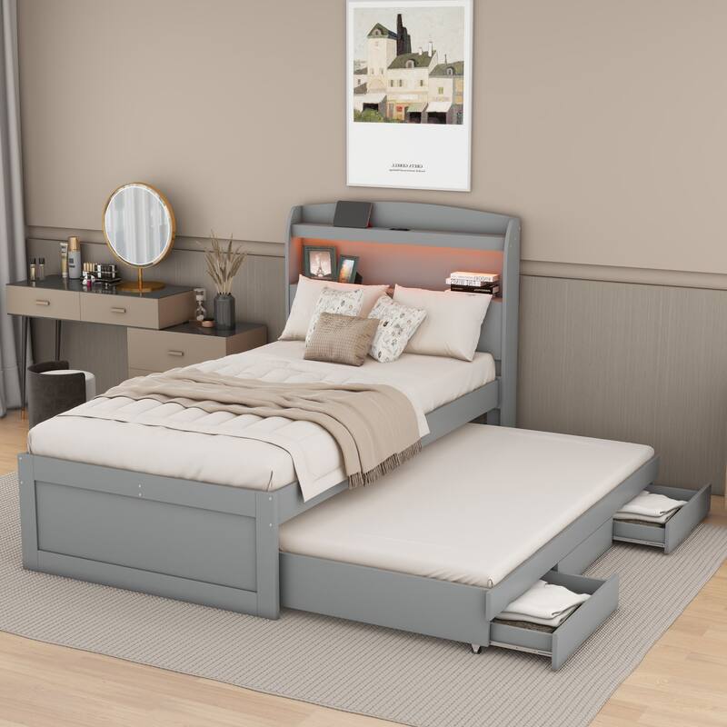Multi-purpose platform bed with trundle and drawers