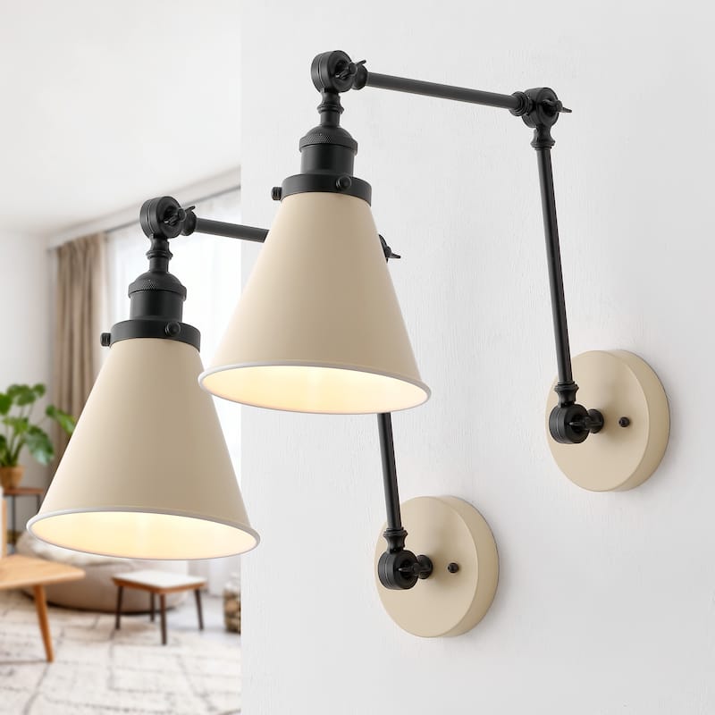 Rover 7" Adjustable Arm Metal LED Wall Sconce by JONATHAN Y - 2 - Almond/Black