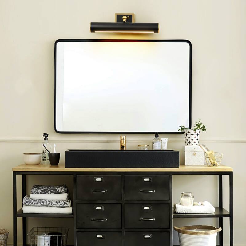 1-Light Mid-Century Modern Black&Gold Linear Bathroom Vanity Light/Picture Lights for Wall - 15.7 in. W x 9.4 in. H x 9.4 in. D