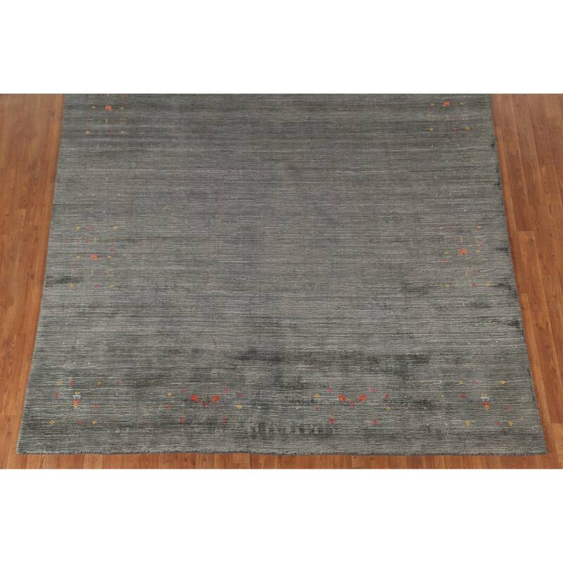 Gray & Green Gabbeh Oriental Area Rug Handmade Wool Carpet - 7'9"x 9'9"