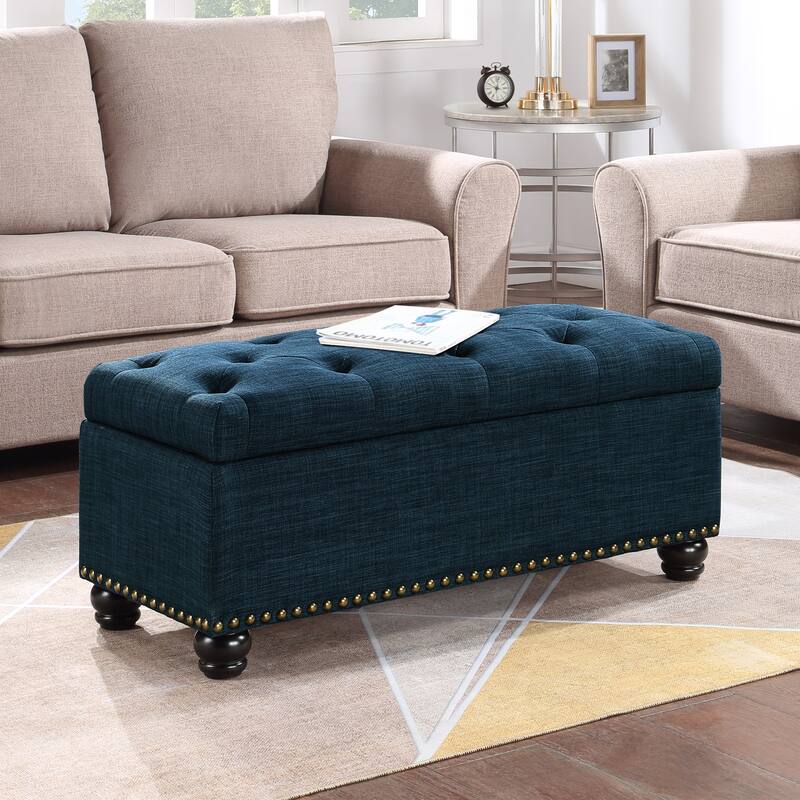 Convenience Concepts Designs4Comfort 9th Avenue Storage Ottoman Bench - Dark Blue Fabric