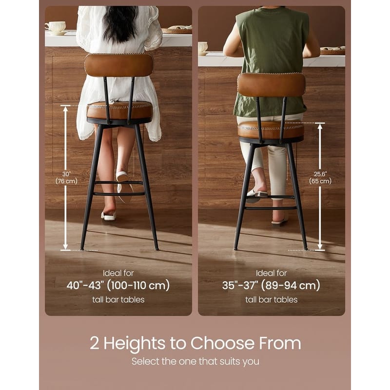 360 Swivel Bar Stools with Backrest and Steel Legs Footrest Perfect for Dining Room Set of 2