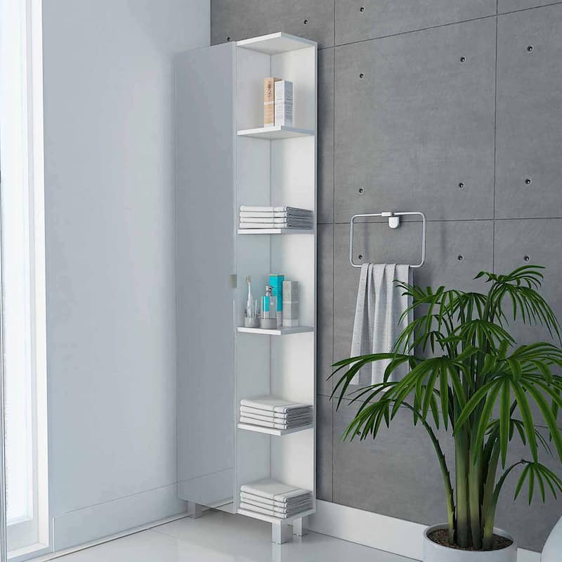 Portland 5-Shelf Linen Cabinet - Mirror White