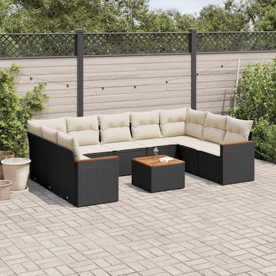 vidaXL Patio Sofa Set with Cushions Outdoor Conversation Furniture Poly Rattan