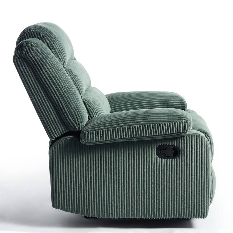 Overstuffed Cotton Corduroy Manual Pushback Recliner with Wide Armrest