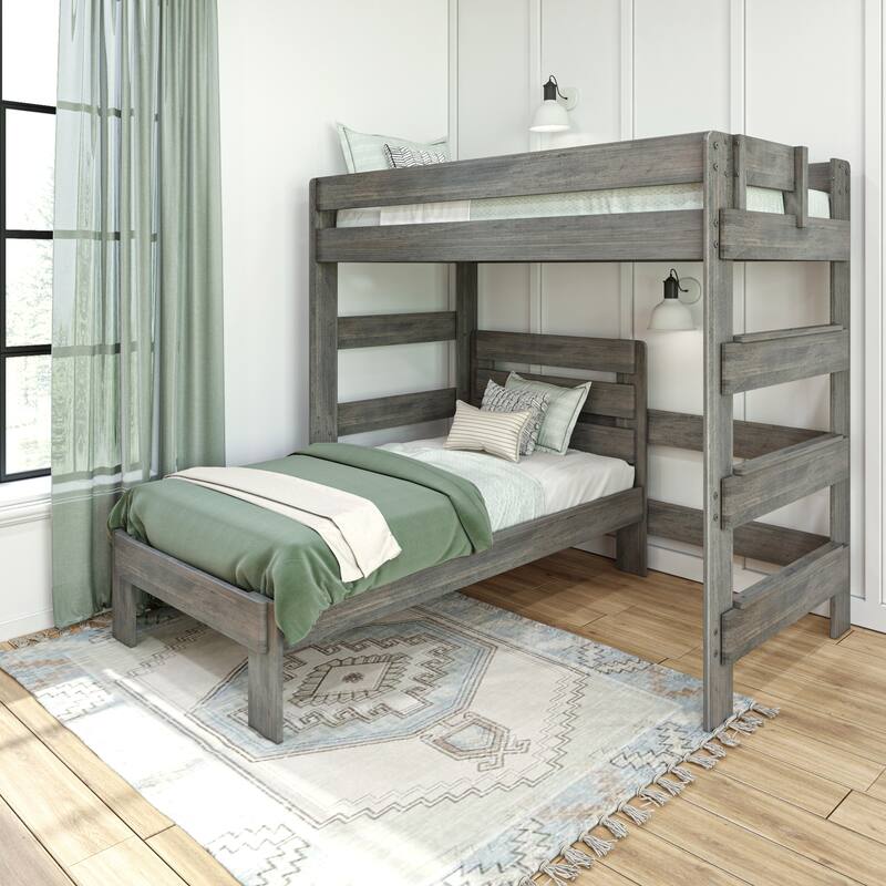 Max and Lily Farmhouse Twin over Twin L-Shaped Bunk Bed - Driftwood