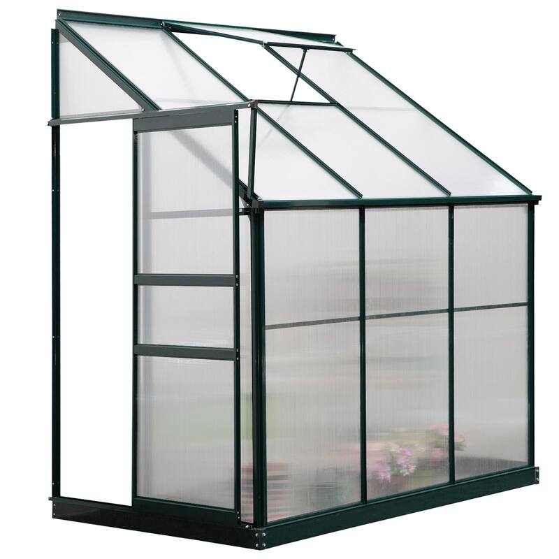Outsunny Walk-In Garden Aluminum Polycarbonate Greenhouse with Roof Vent for Plants Herbs Vegetables