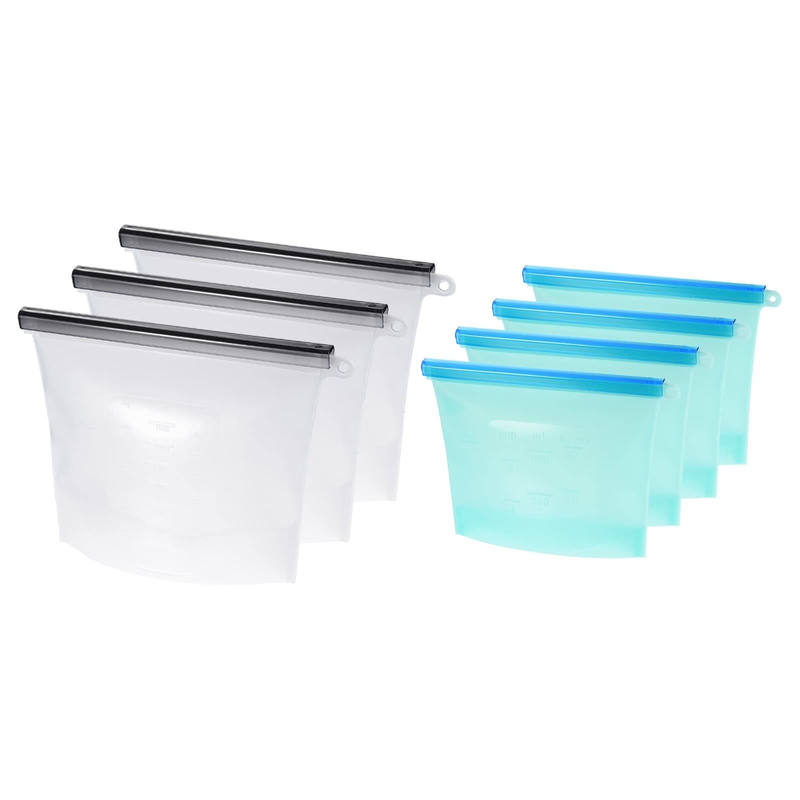 Reusable Silicone Food Storage Bags Leakproof Freezer Bag-White+Blue(5Pcs) - White+Blue