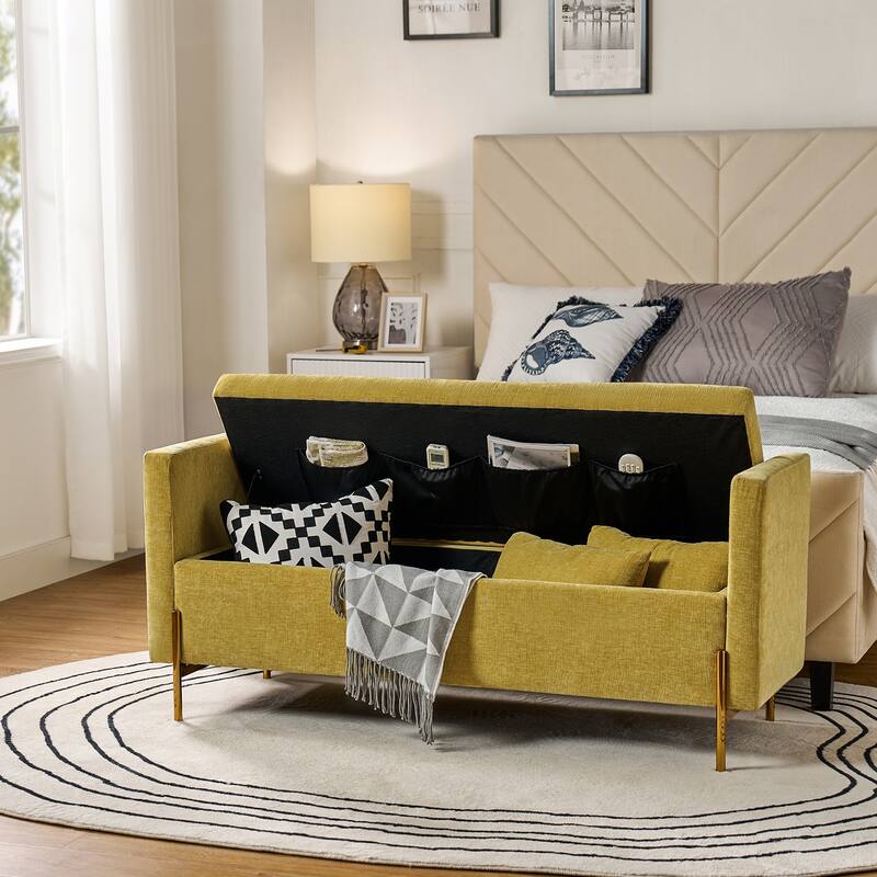 Angelus Upholstered Flip Top Storage Bench withTwo Pillows and Arms by HULALA HOME