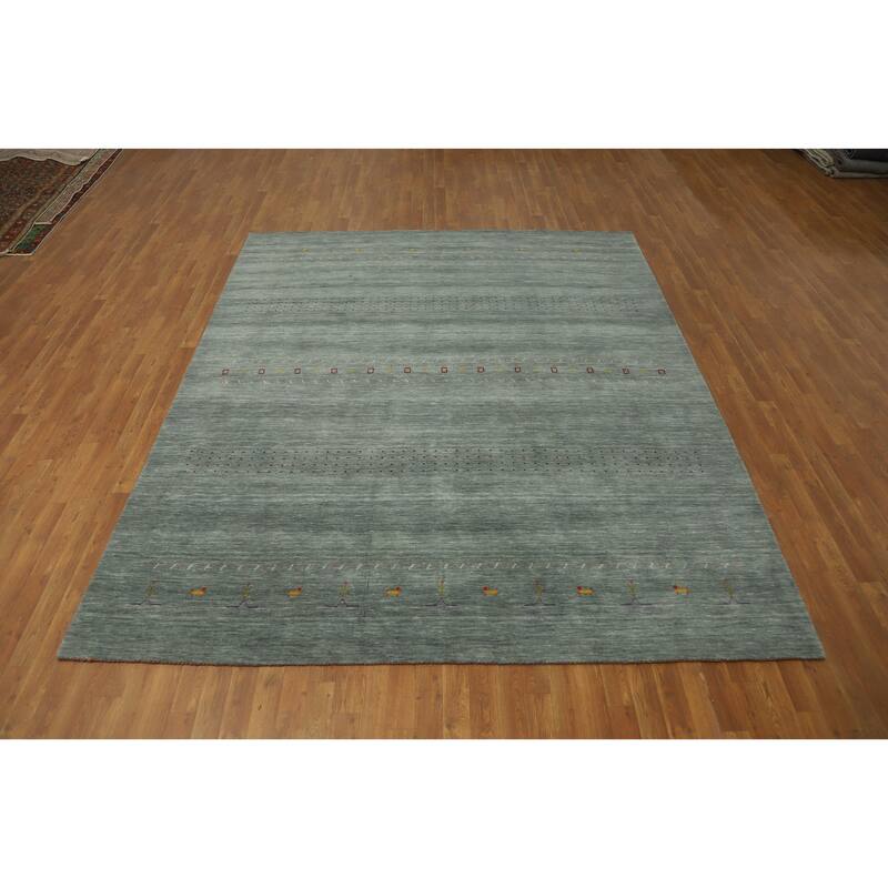 Hand Knotted Oriental 100% Wool Carpet Tribal Animal Pictorial Green Gabbeh Area Rug - 9' 11'' X 8' 4''