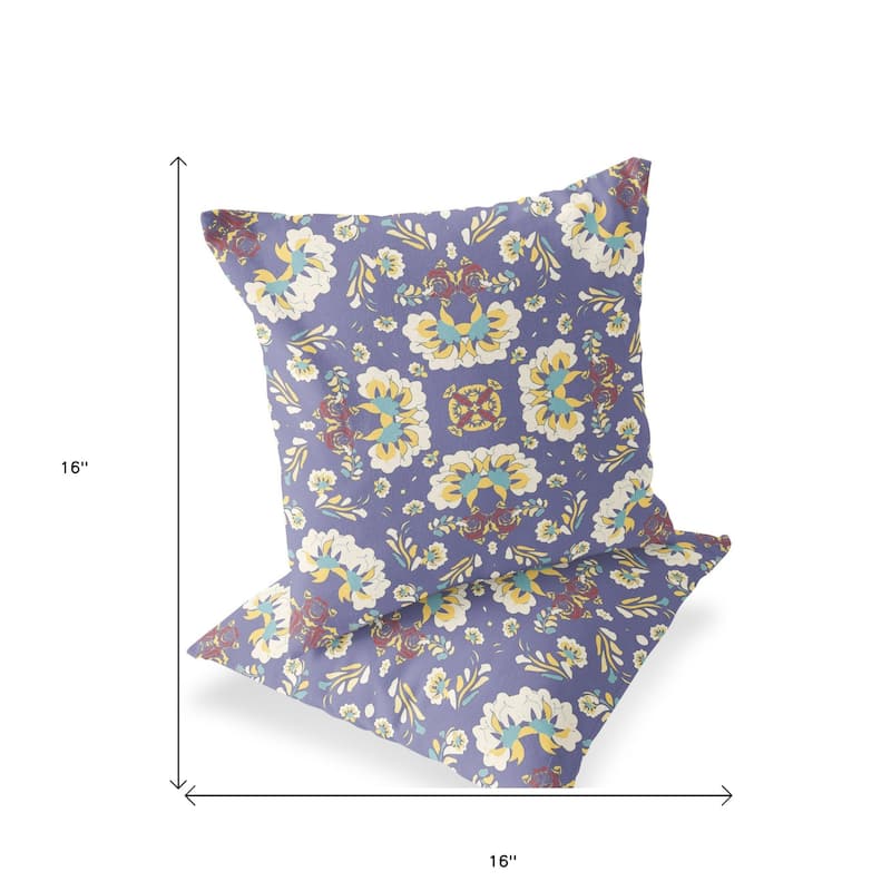 HomeRoots Set of Two 16" X 16" Purple and White Blown Seam Floral Indoor Outdoor Throw Pillow - 16.00' X '16.00' X '5.00
