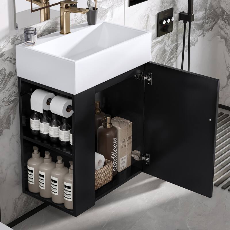 GDFStudio - Lucas Bennett Modern Compact Bathroom Vanity with Decorative Door and Smart Side Storage