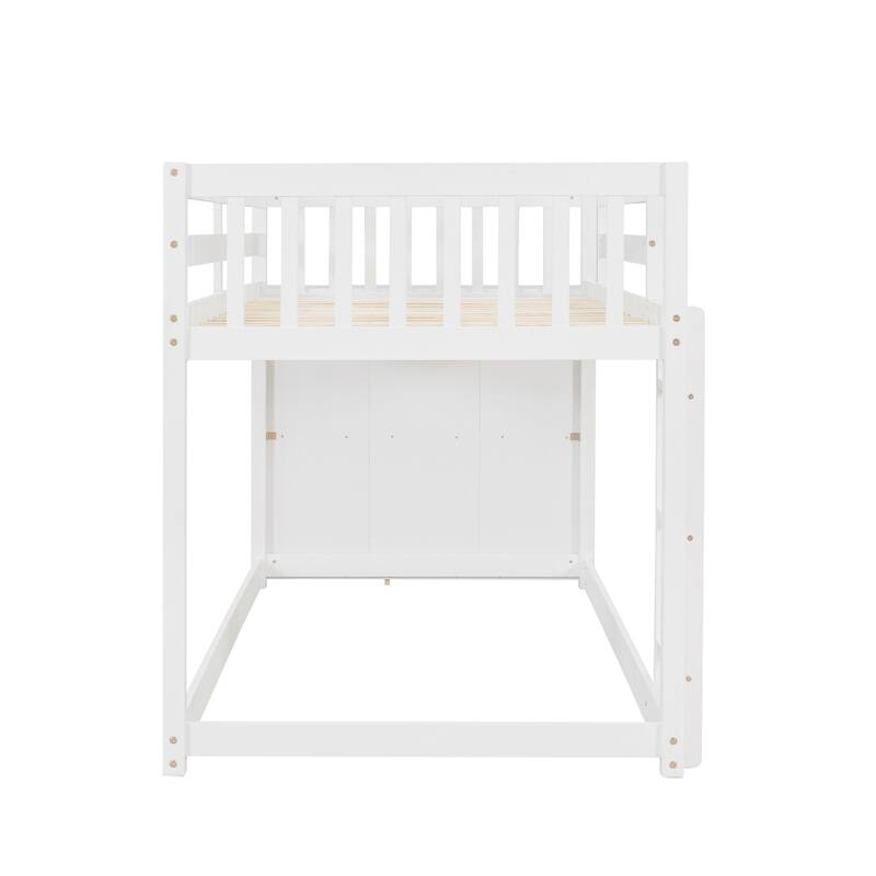 Twin over Twin Bunk Bed with 4 Drawers and 3 Shelves