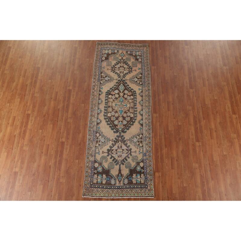 Hamedan Persian Antique Runner Rug Handmade Wool Carpet - 3'6" x 9'7"
