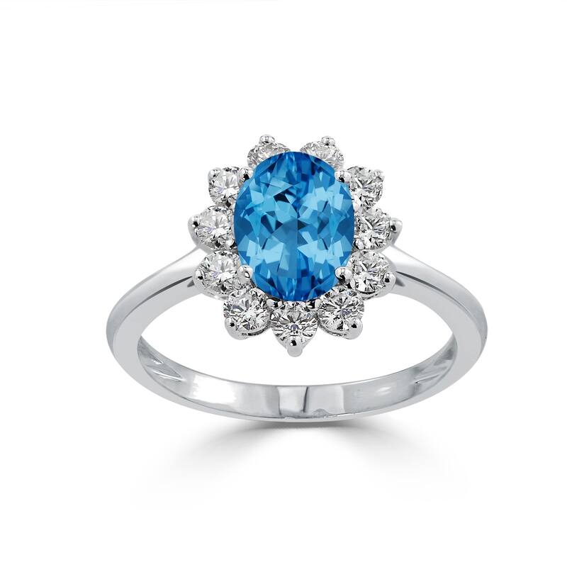 Auriya 1 5/8ct Oval-cut Blue Topaz and Halo Diamond Ring 5/8cttw 18K Gold