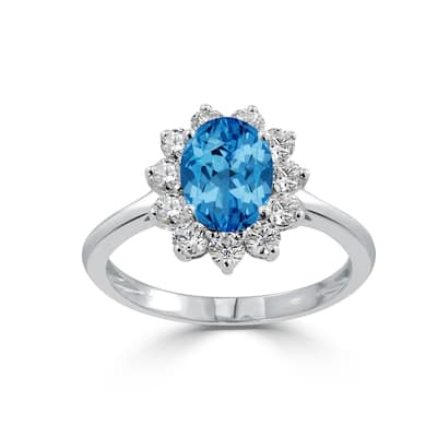 Auriya 1 5/8ct Oval-cut Blue Topaz and Halo Diamond Ring 5/8cttw 18K Gold