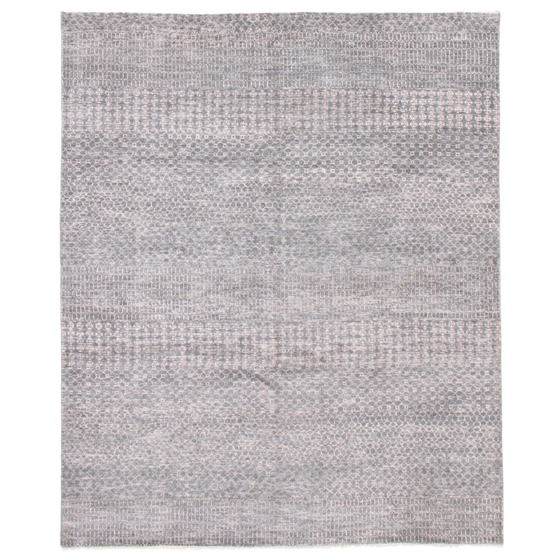 ECARPETGALLERY Hand-knotted Silk Shadow Dark Grey Wool Rug - 7'11 x 9'9