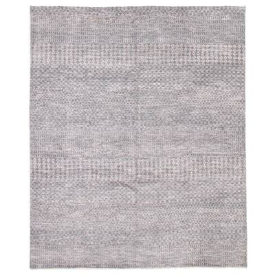 ECARPETGALLERY Hand-knotted Silk Shadow Dark Grey Wool Rug - 7'11 x 9'9