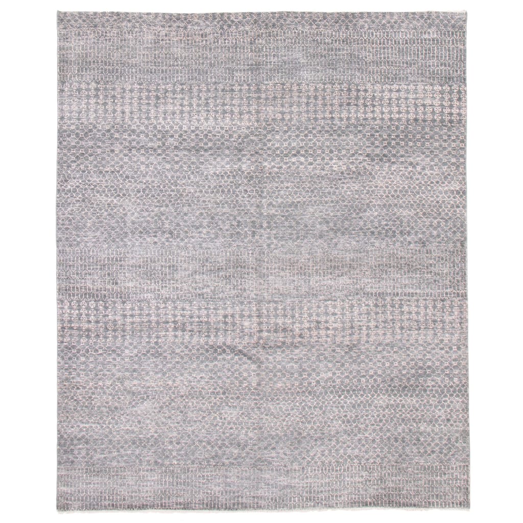ECARPETGALLERY Hand-knotted Silk Shadow Dark Grey Wool Rug - 7'11 x 9'9