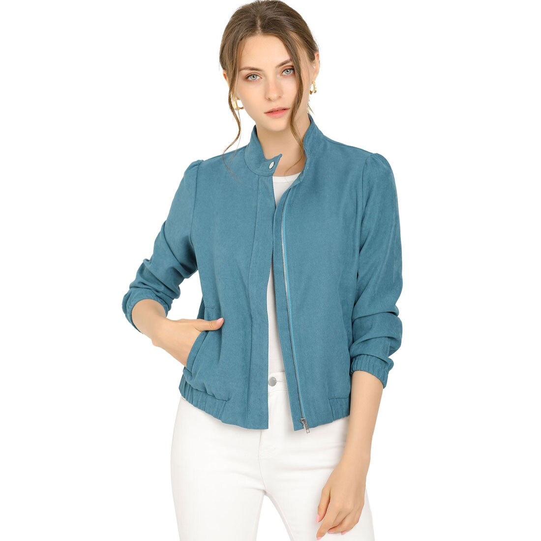 teal bomber jacket womens