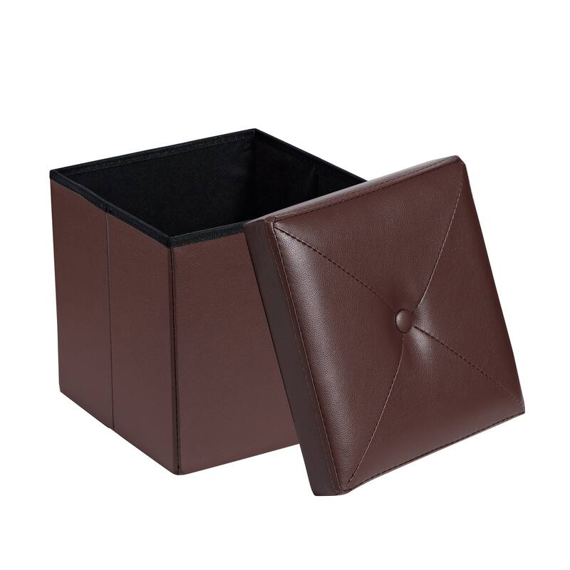 Folding Storage Ottoman, Foot Rest Stool Footstool, Leather Tufted Ottoman, Small Ottoman Cube for Living Room Bedroom Dorm