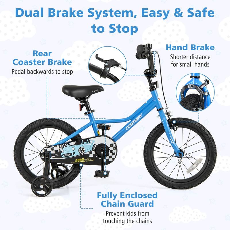 Costway 12"/14"/16"/18" Kids Training Bike with Removable Training