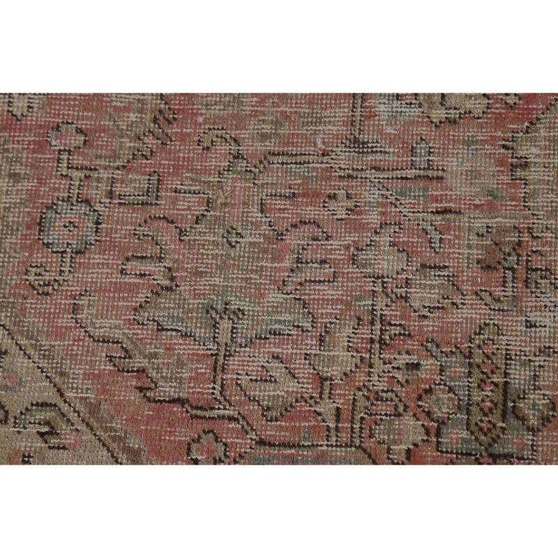 Pink Geometric Tabriz Persian Vintage Rug Hand-Knotted Wool Carpet - 6'8" x 9'2"