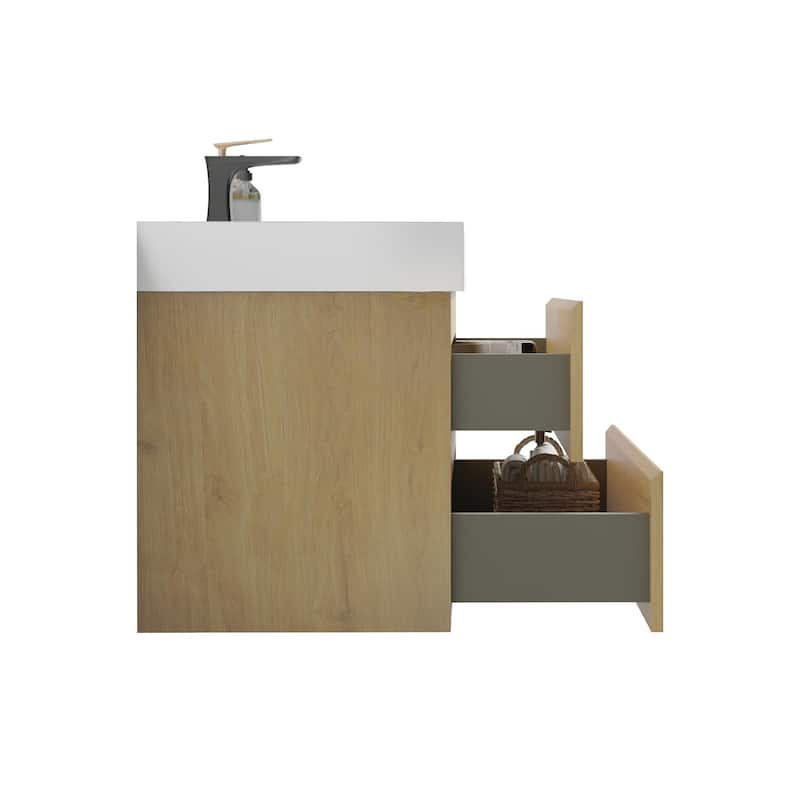 GDFStudio - Naomi Modern Floating Bathroom Vanity with Silent Drawers and Pre-Assembled One-Piece Sink