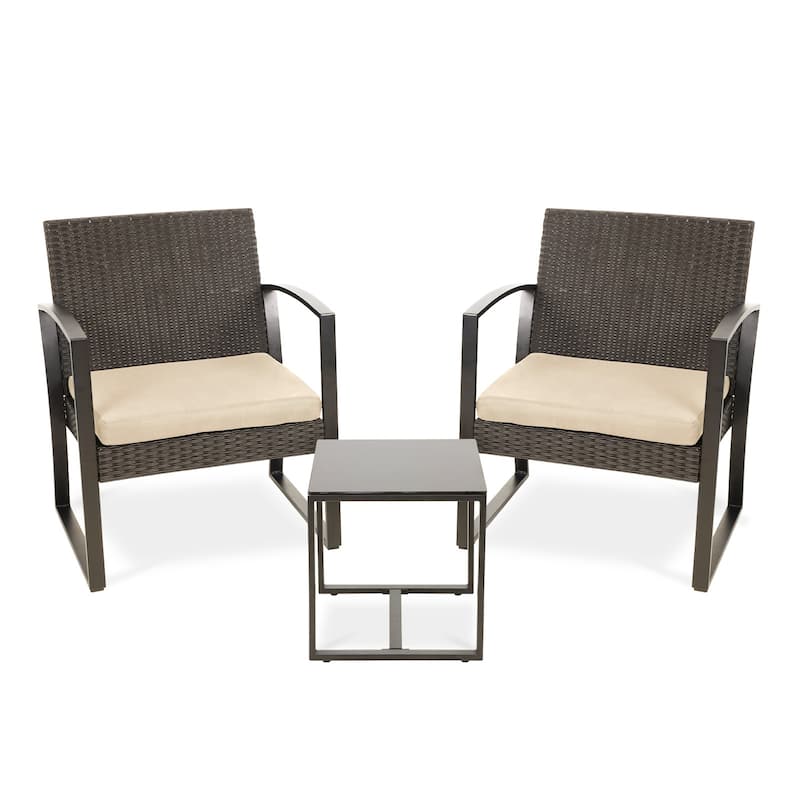 Aoodor 3-Piece Patio Furniture Set, Outdoor Rattan Wicker Chairs and Coffee Table