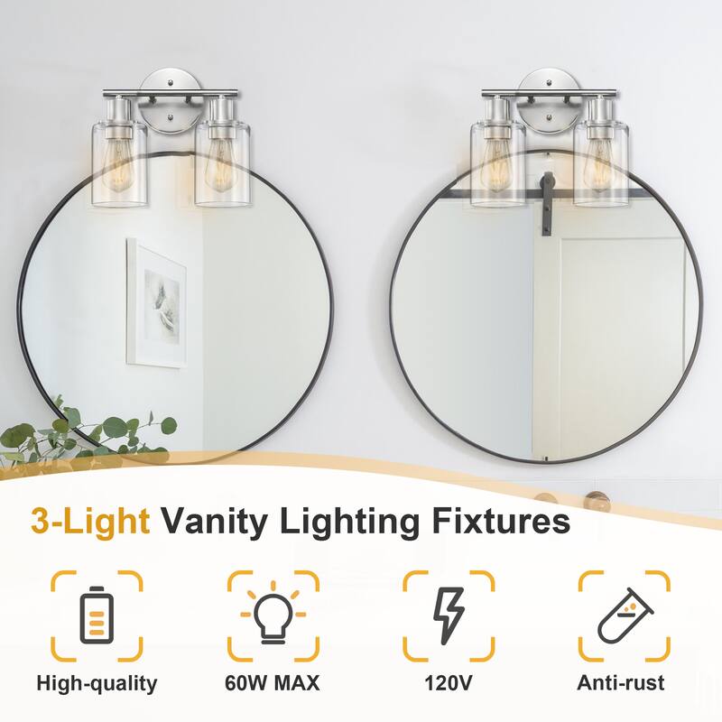 2-Light Dimmable Bathroom Vanity Light With Glass Shade
