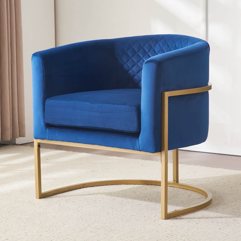 Upholstered velvet chair Gold metal bracket, medieval living room office tea room lounge chair with curved backrest