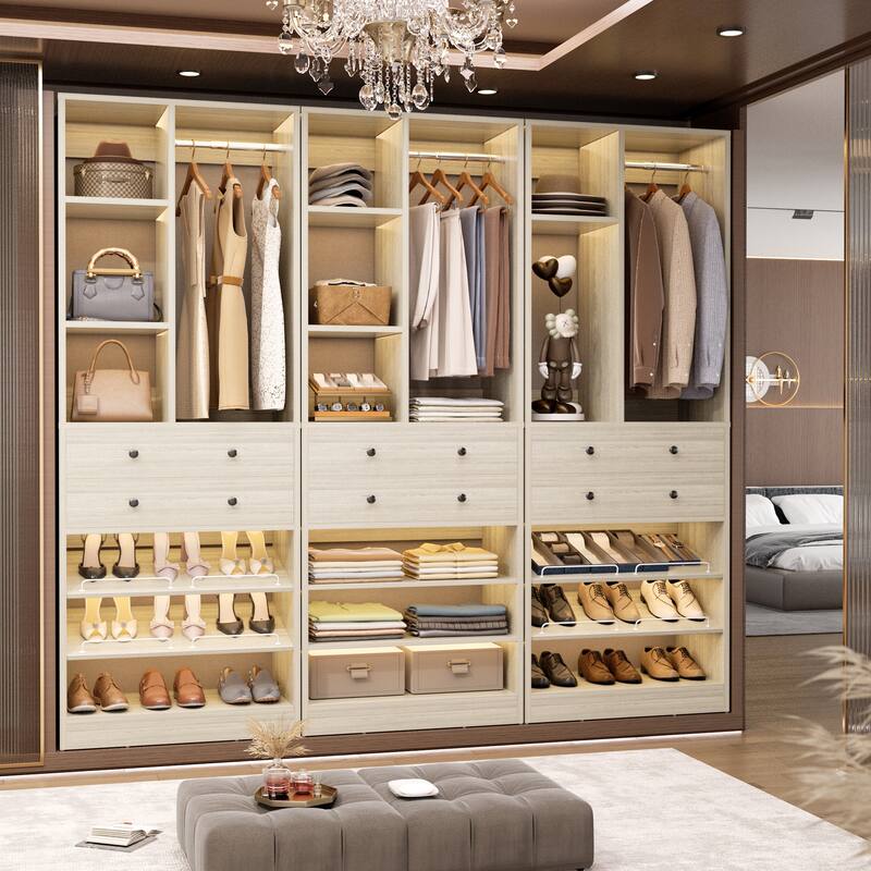 Grimm 28'' Closet Organizer with Shoe Racks and Drawers, Closet System with Hanging Rod and Adjustable Shelves