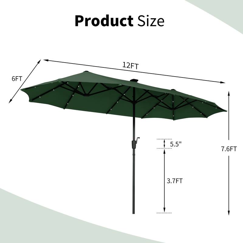 Autlaycil 13 ft Patio Umbrella with 36 Solar Lights & Crank System for Outdoor