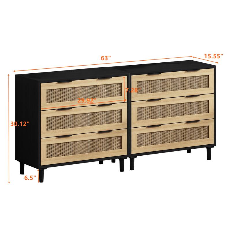 Rattan 3-Drawers Buffet Storage Cabinet (Set of 2)