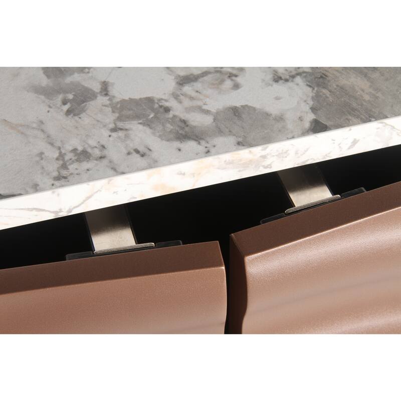 Modern Luxury 3 D wave Buffet Cabinet with Marble-like sticker Counter Top for Living room and Dining room