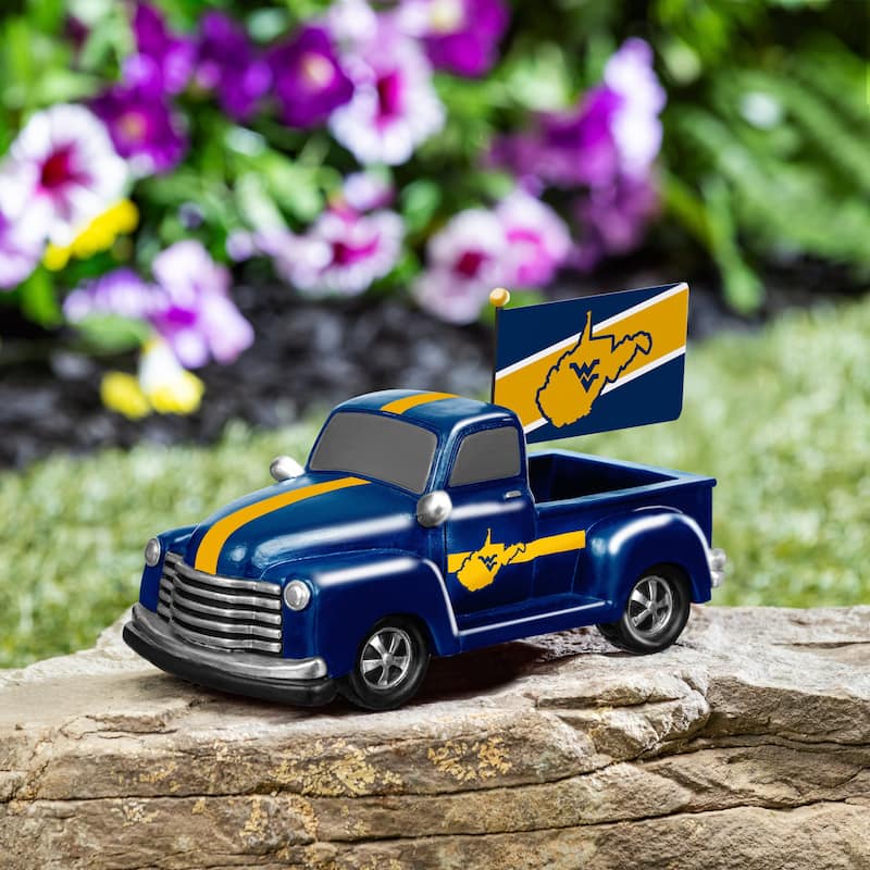 NCAA Rally Truck Garden Statue with Team Flag - West Virginia University