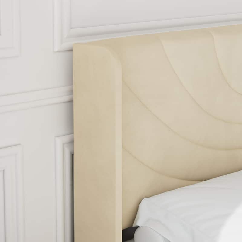 Javlergo Upholstered Bed Frame with Wingback Panel Headboard, No Box Spring Needed