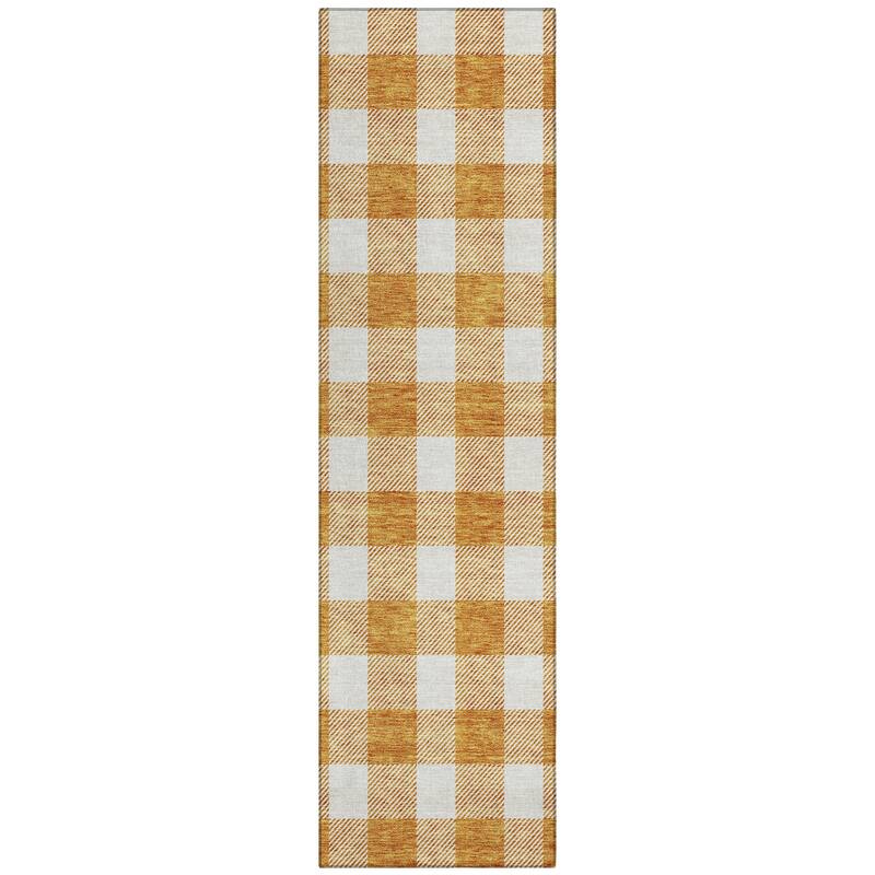 Machine Washable Indoor/ Outdoor Chantille Plaid Rug