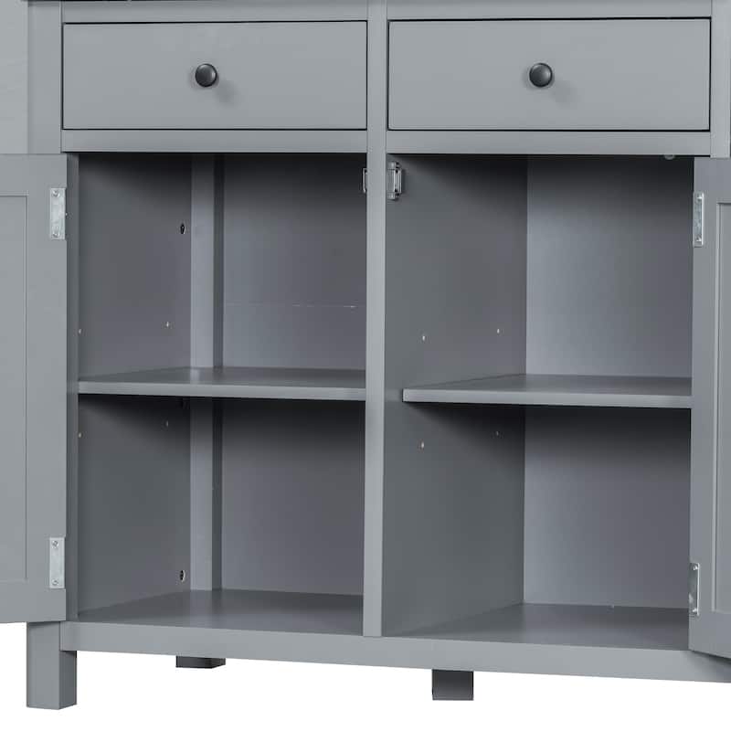 75" Farmhouse Kitchen Pantry Cabinet with Door Shelves, Large Freestanding Cupboard with Pull-Out Trays