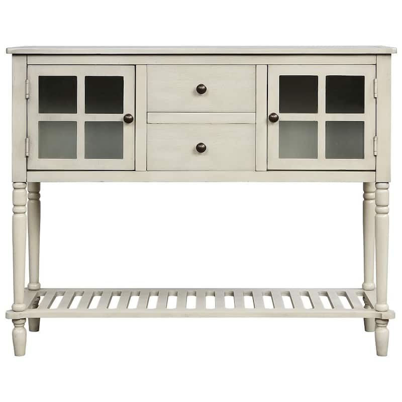 Farmhouse Wood/Glass Buffet Storage Cabinet Living Room