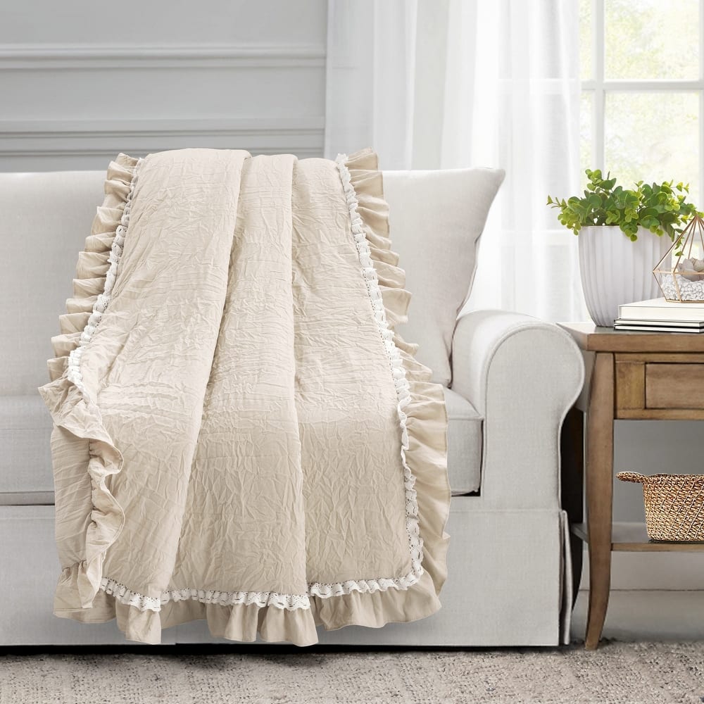 Lush Decor Ella Shabby Chic Ruffle Lace Throw Blanket