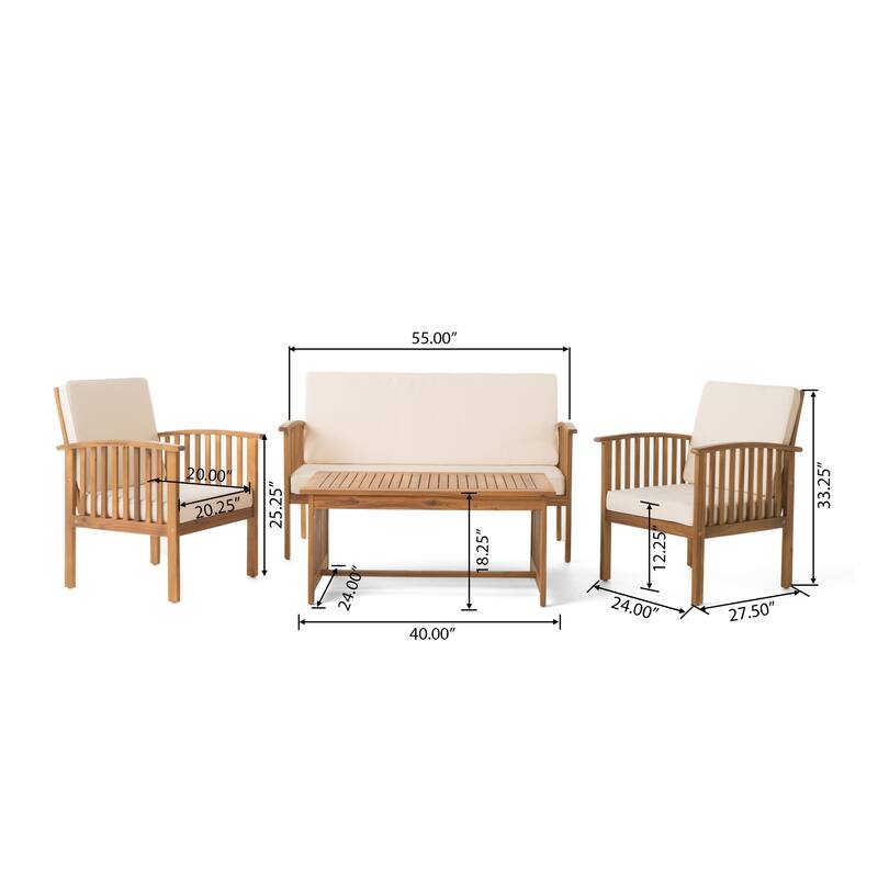 Sayan 4pc Outdoor Coffee Table Set, Loveseat, 2 Chairs, Beige, Brown